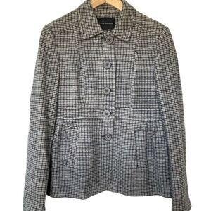 Banana Republic Houndstooth Peplum Jacket Pocket Linen Wool Preppy Size 10